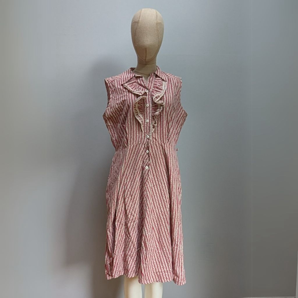 Princess Peggy Vintage 1940s RedWhite Stripe Sleeveless Pocket Dress - See Notes
